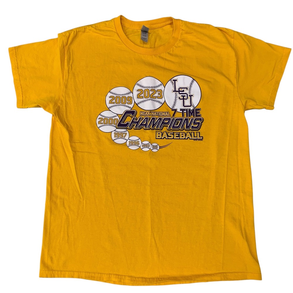 LSU Tigers 2023 NCAA Baseball 7-Time National Champions T-Shirt Men's Large Gold